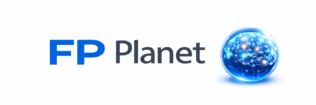 FP Planet logo with AI brain sphere on white background