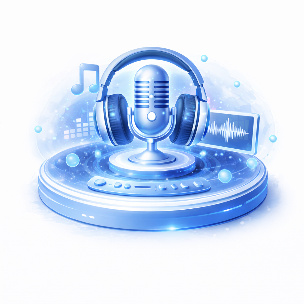 AI audio and sound generation visual featuring artificial intelligence powered voice music and sound creation with microphone and headphones for Freelance Planet