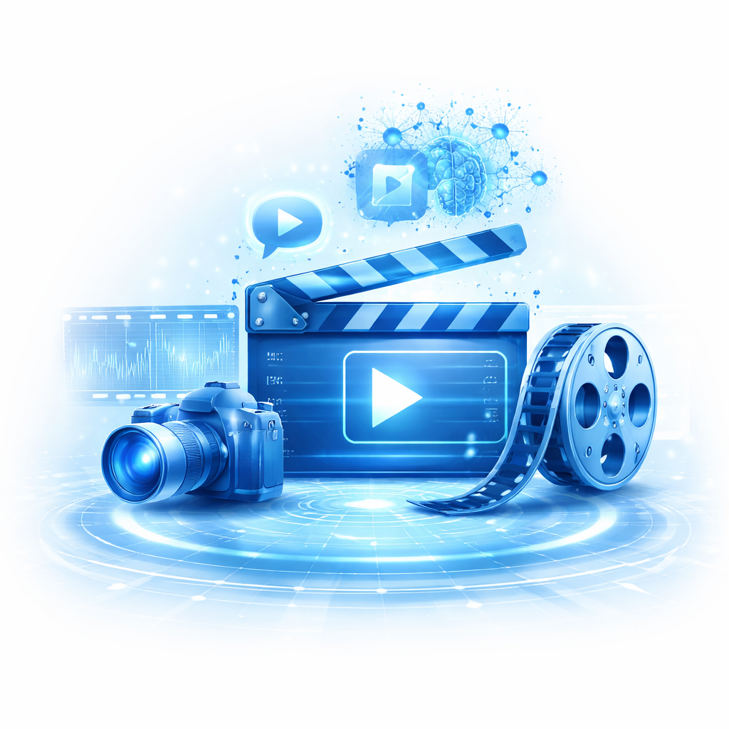 Best AI video and media tools ranked illustration for Freelance Planet representing AI powered video creation editing and media workflows