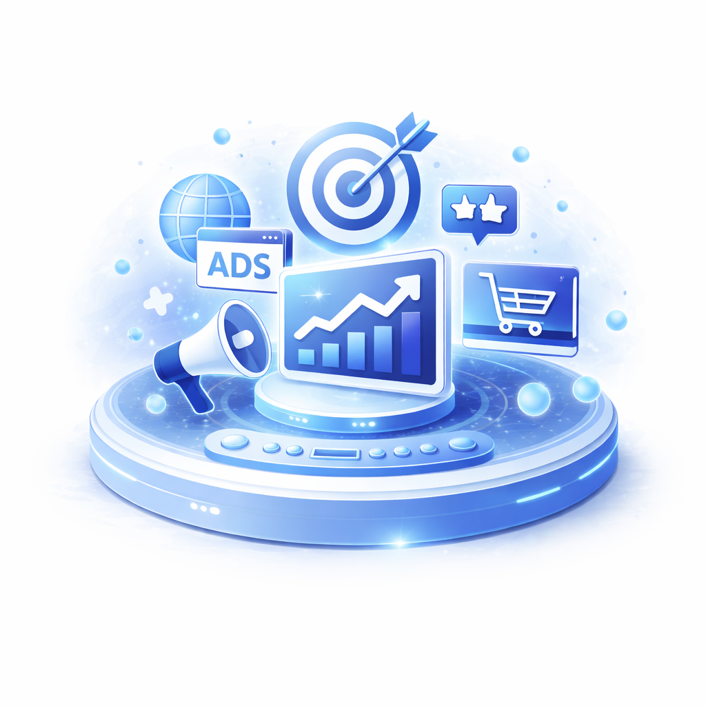 Digital marketing visual showing AI powered advertising analytics growth targeting and campaign optimization platform for Freelance Planet
