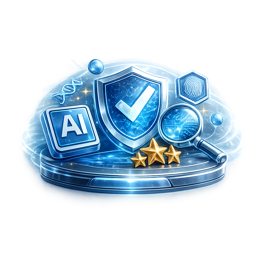 AI Detection & Content Authenticity Ranking icon for Freelance Planet illustrating AI-based content verification plagiarism detection and authenticity analysis