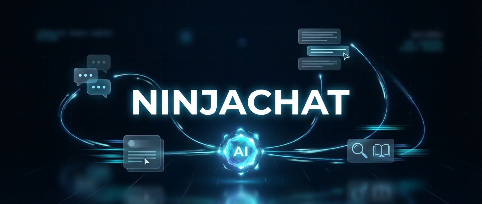 NinjaChat all-in-one AI chat platform banner on Freelance Planet, unified AI chat workspace with multiple models for writing, research, and everyday tasks, dark modern SaaS design